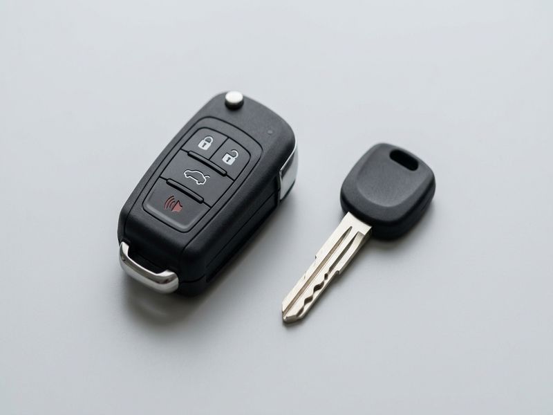 Modern car key fob and transponder key used in auto locksmith programming